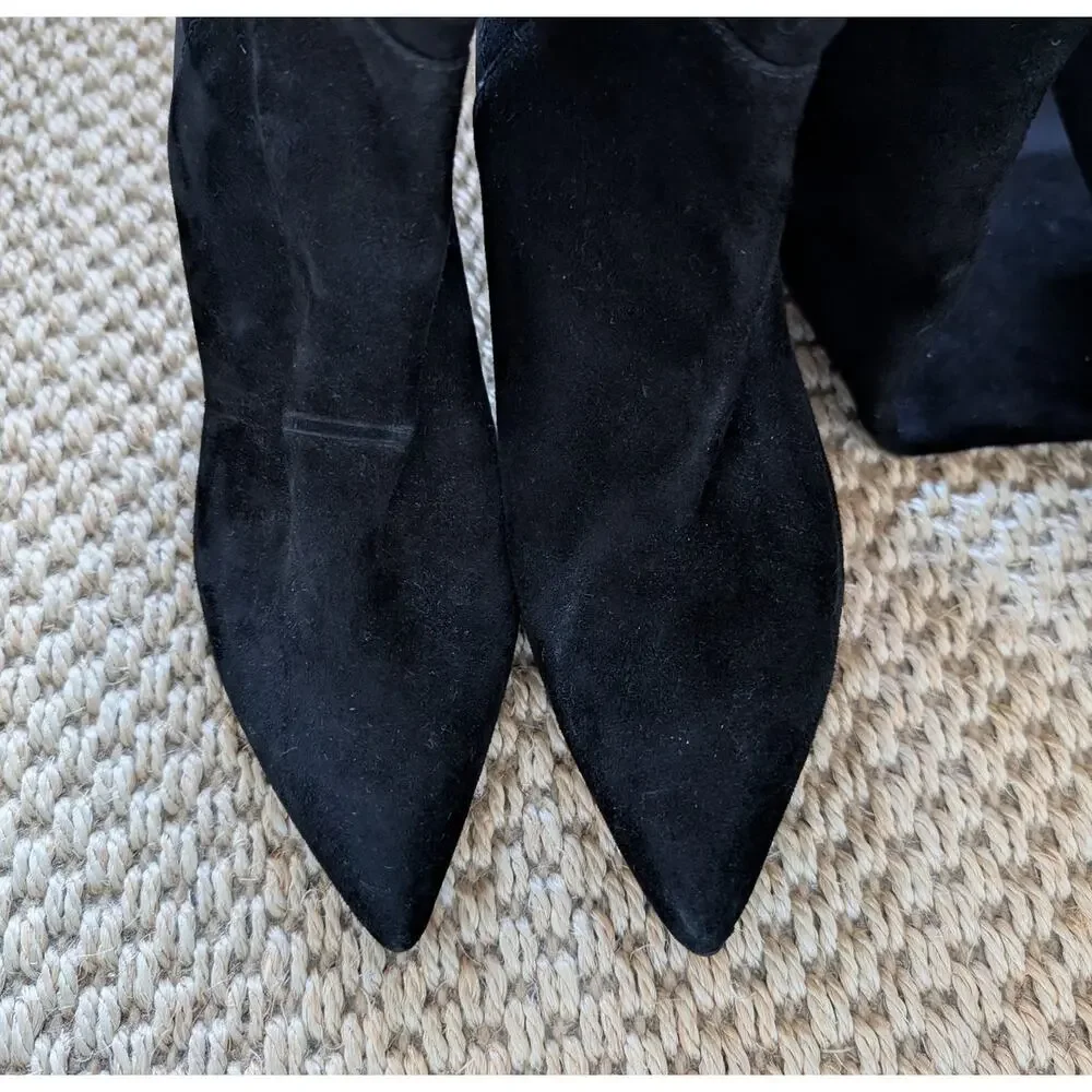 Stuart Weitzman Black Suede Stretch Over the Knee Boots Pointed Toe US 5 EU 35.5